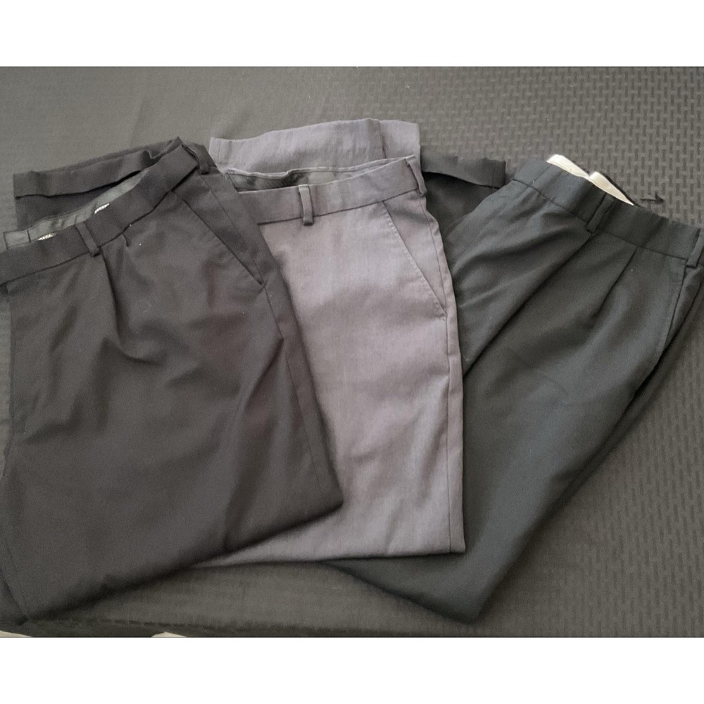Lot of 3 Mixed Brand Dress Pants Mens 40x28 Pleated Microfiber Straight Business